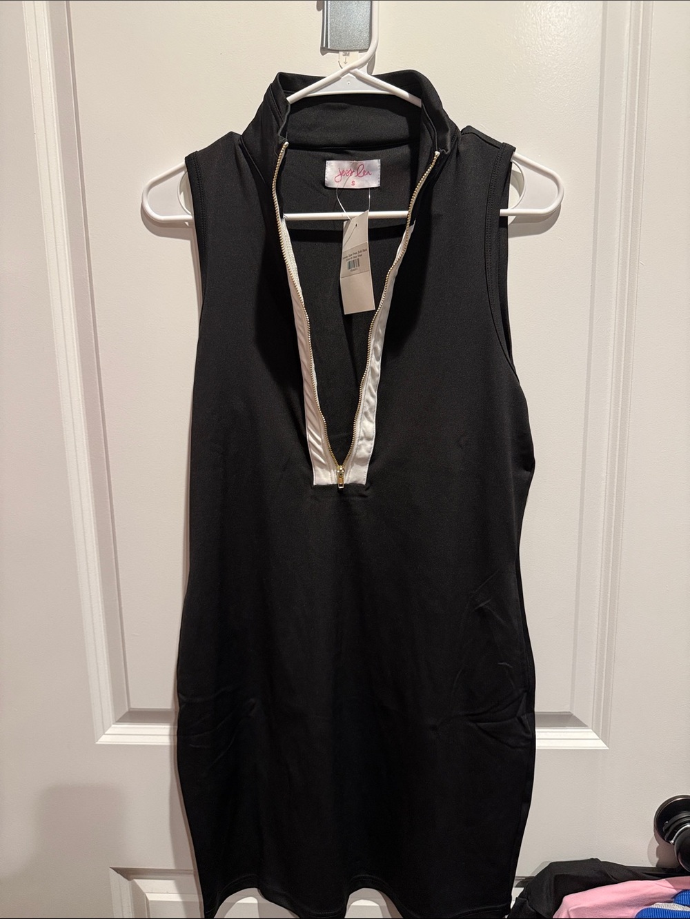 Sleeveless Black Tunic Dress with Contrast White Zip